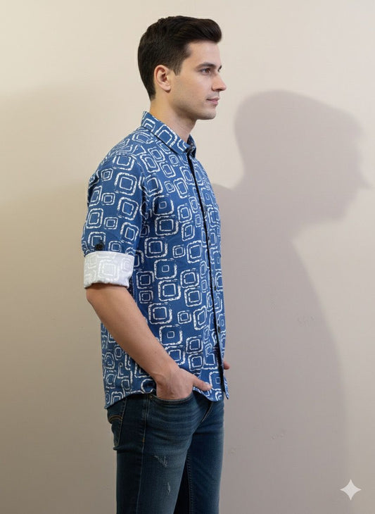 Geometric Box Print Tailored Shirt