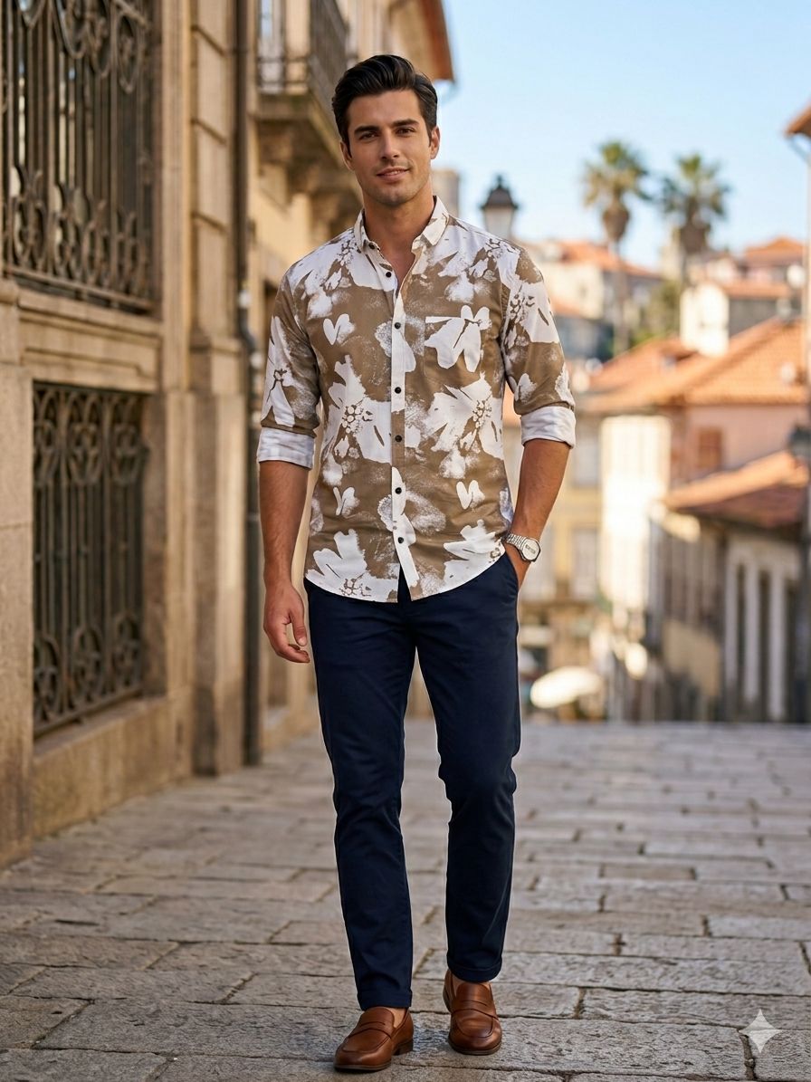 Oversized Floral Slim-Fit Shirt