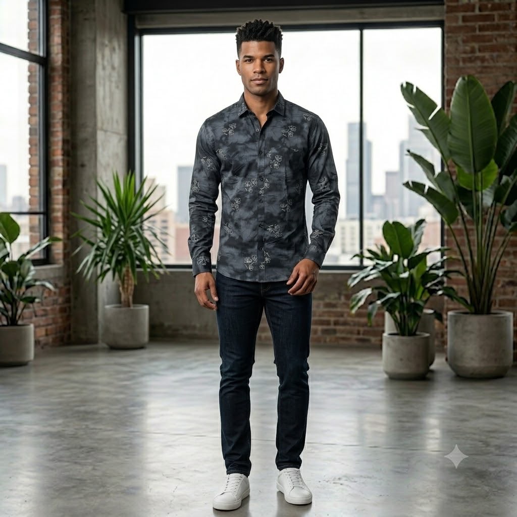 Men's Smart Casual Marble Texture Floral Shirt | Regular Fit