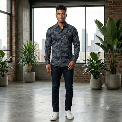 Men's Smart Casual Marble Texture Floral Shirt | Regular Fit