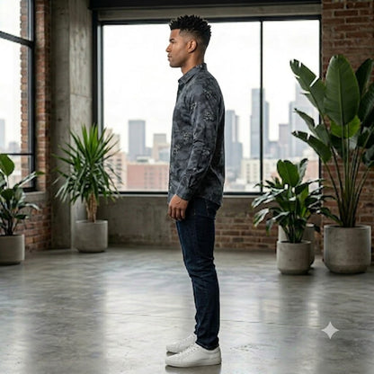 Men's Smart Casual Marble Texture Floral Shirt | Regular Fit