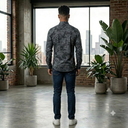 Men's Smart Casual Marble Texture Floral Shirt | Regular Fit