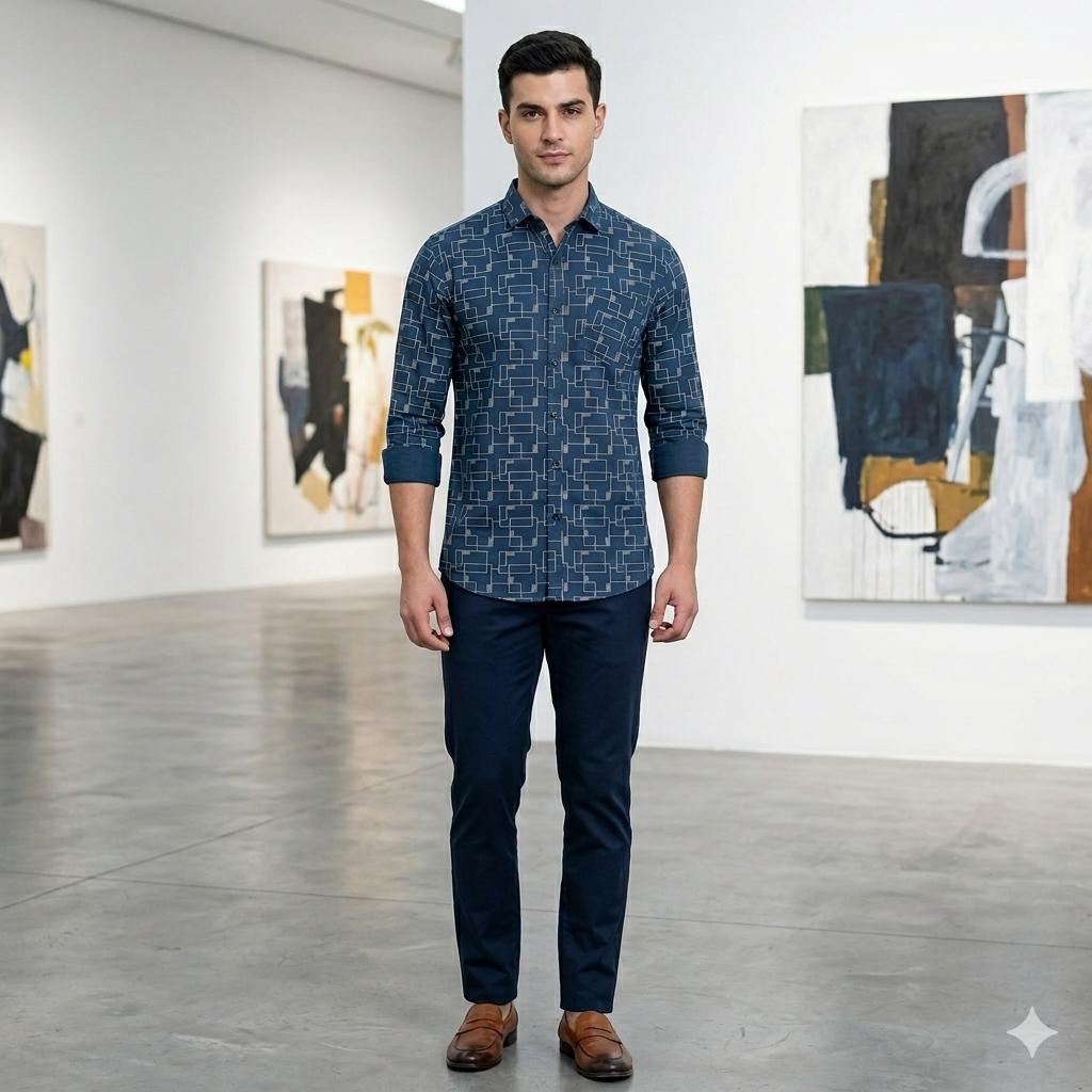 Men's Designer Abstract Square Print Full Sleeve Shirt