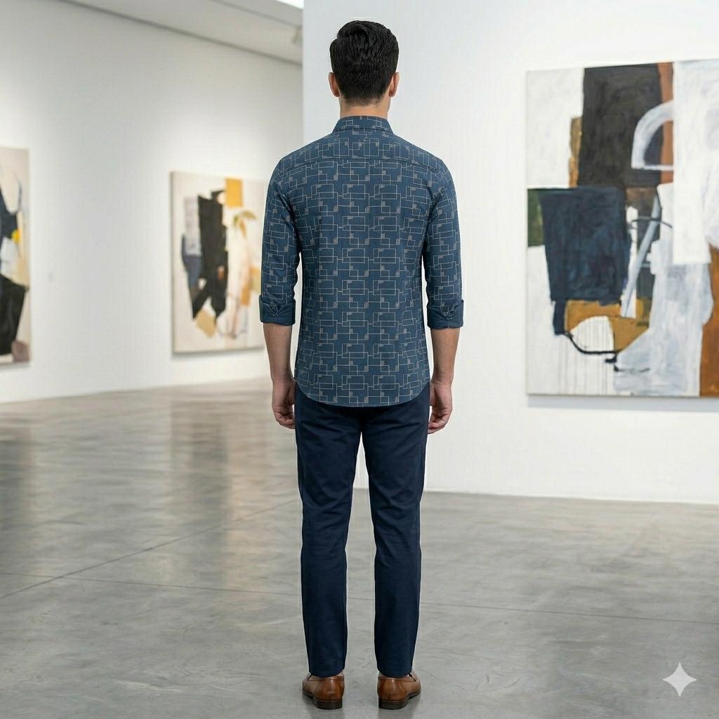 Men's Designer Abstract Square Print Full Sleeve Shirt