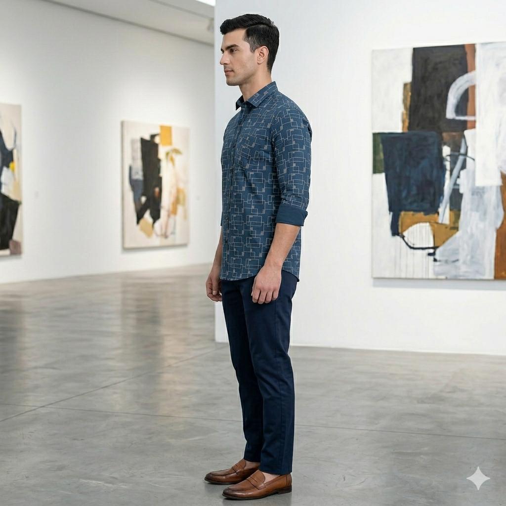 Men's Designer Abstract Square Print Full Sleeve Shirt