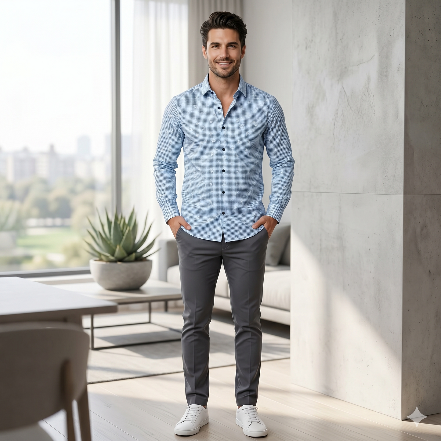 Men’s Premium Micro Check Slim Fit Casual Shirt