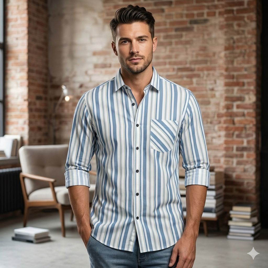 Axis Stripe Contrast Shirt – Blue & Red