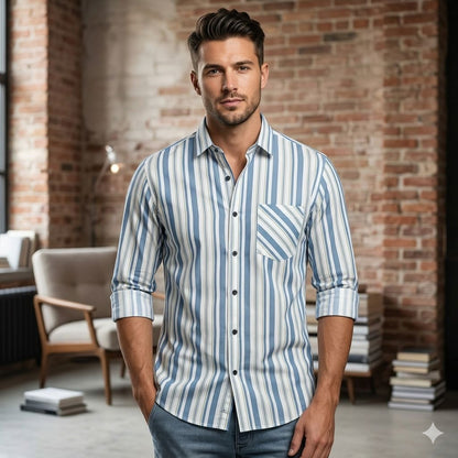 Axis Stripe Contrast Shirt – Blue & Red