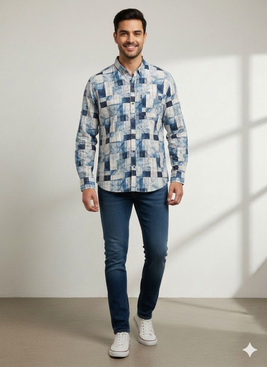 Geometric Mosaic Print Shirt – Full Sleeve
