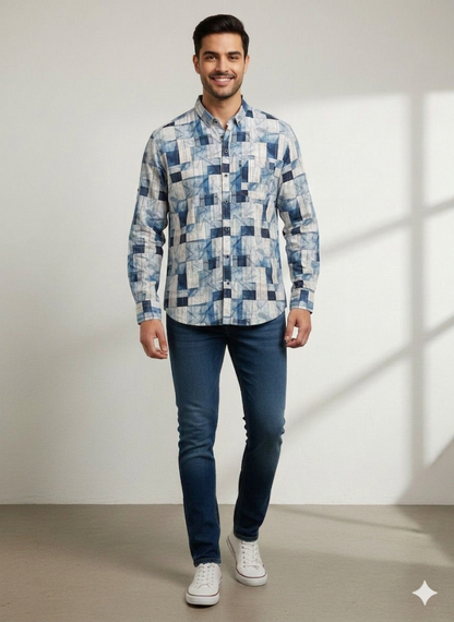 Geometric Mosaic Print Shirt – Full Sleeve