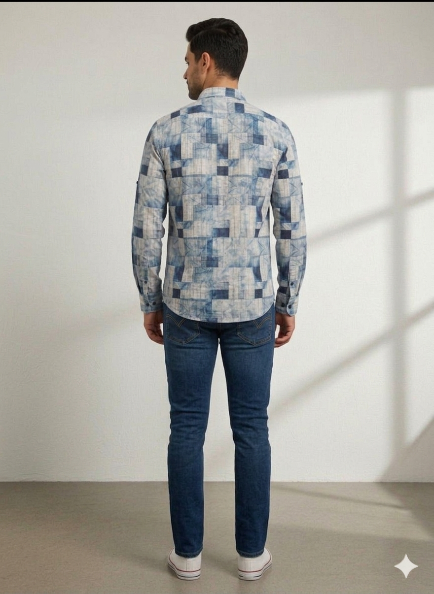 Geometric Mosaic Print Shirt – Full Sleeve