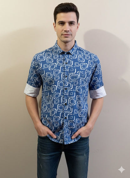 Geometric Box Print Tailored Shirt