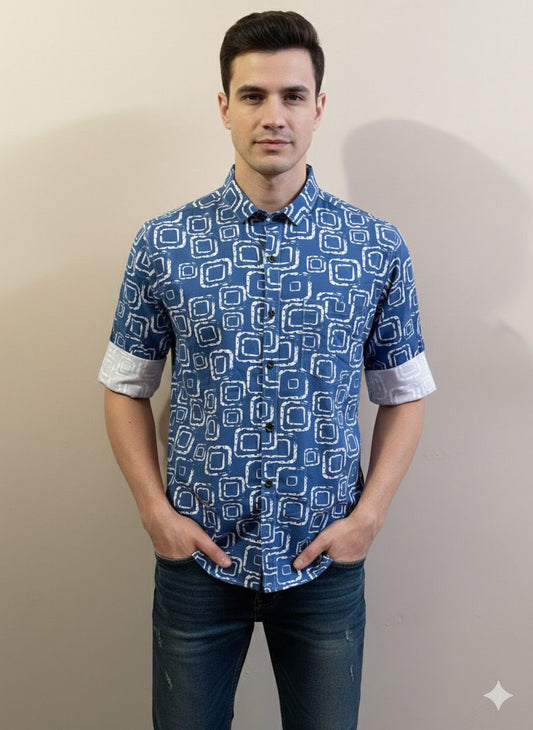 Geometric Box Print Tailored Shirt