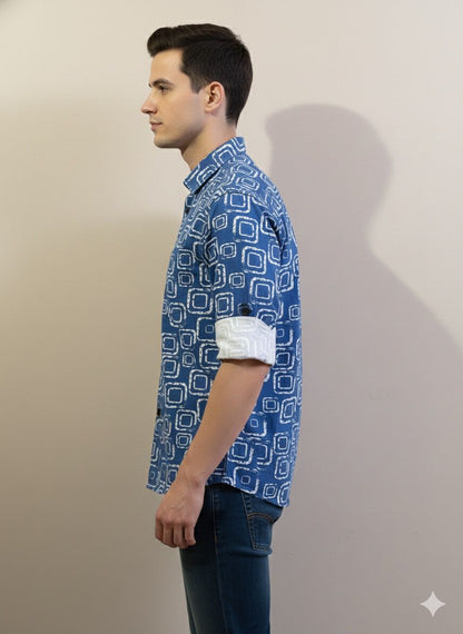 Geometric Box Print Tailored Shirt