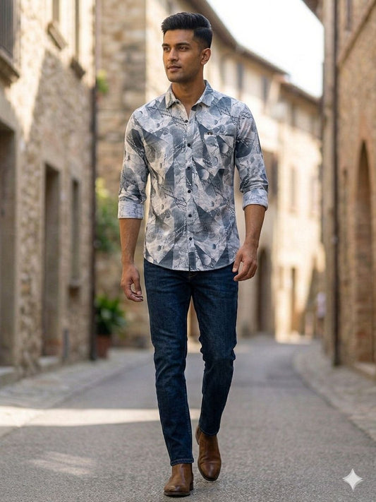 Abstract Collage Slim-Fit Shirt