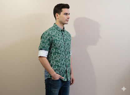 Geometric Box Print Tailored Shirt