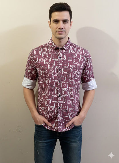 Geometric Box Print Tailored Shirt