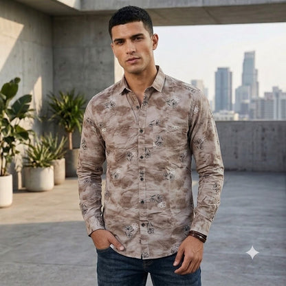 Men's Smart Casual Marble Texture Floral Shirt | Regular Fit