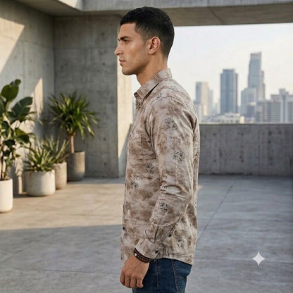 Men's Smart Casual Marble Texture Floral Shirt | Regular Fit