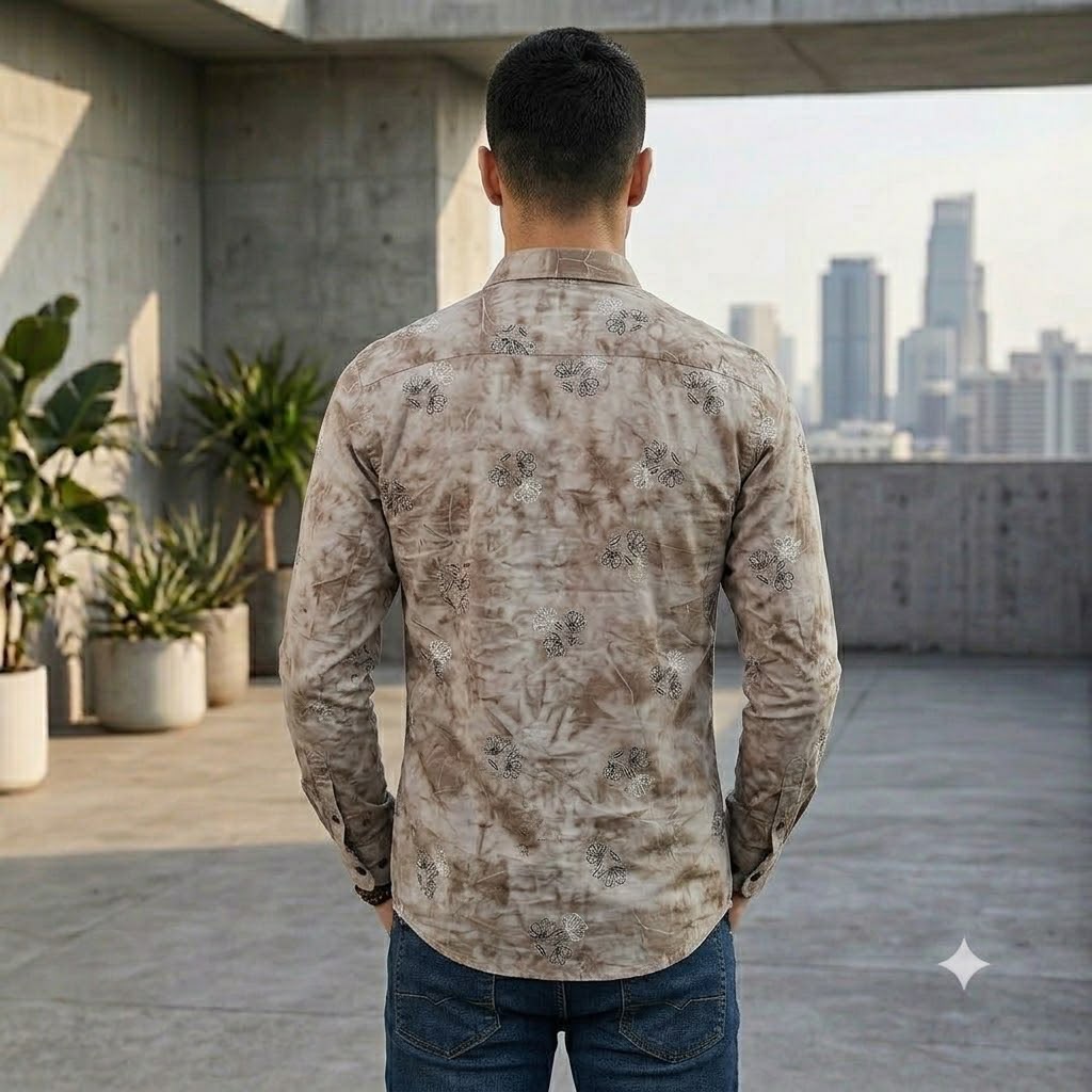 Men's Smart Casual Marble Texture Floral Shirt | Regular Fit