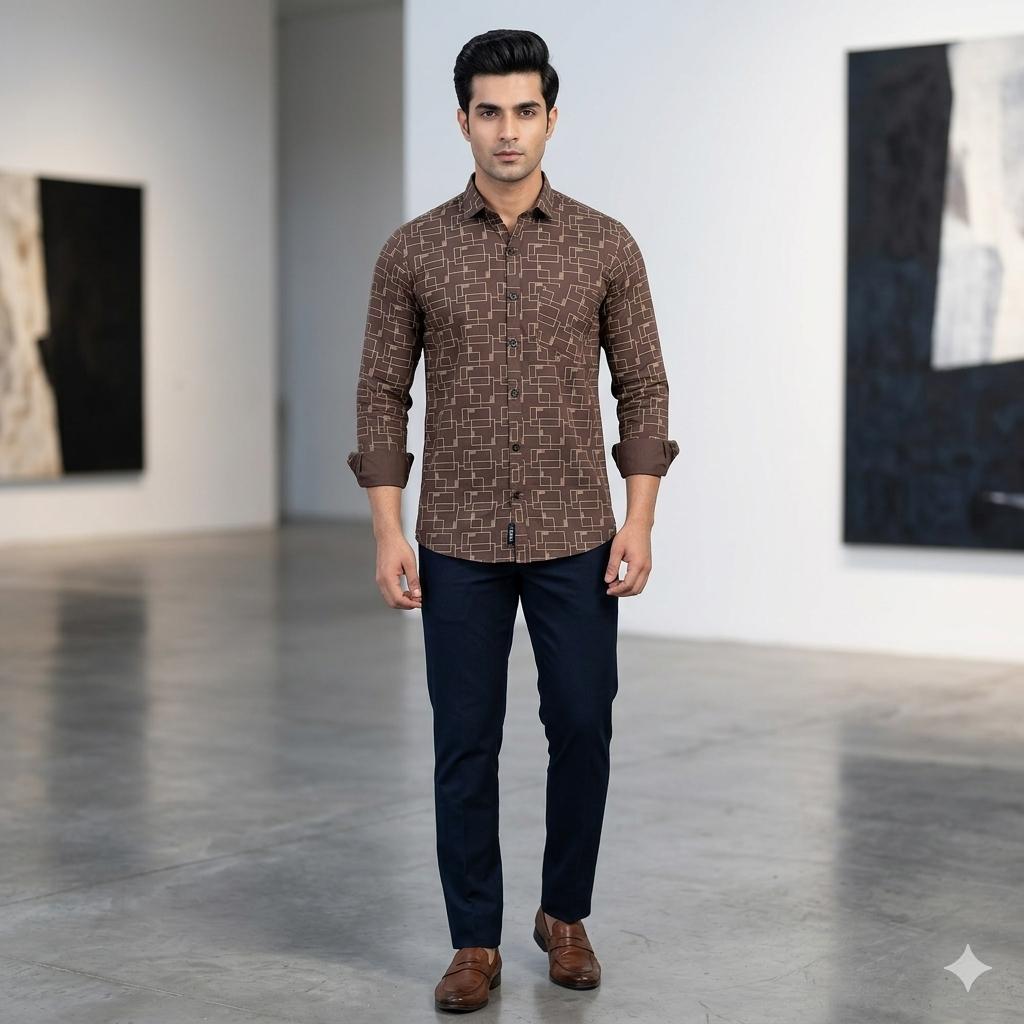 Men's Designer Abstract Square Print Full Sleeve Shirt