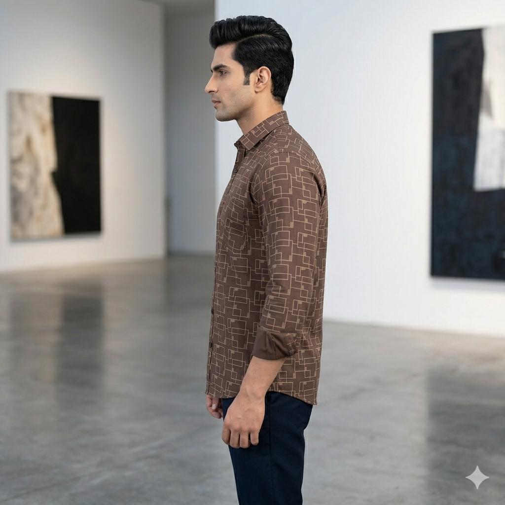 Men's Designer Abstract Square Print Full Sleeve Shirt
