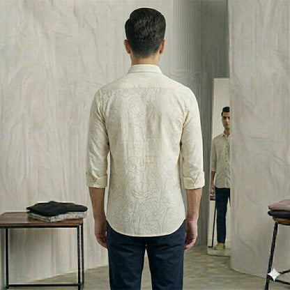 Black Slim Fit Shirt with Ombre Floral Hem Design