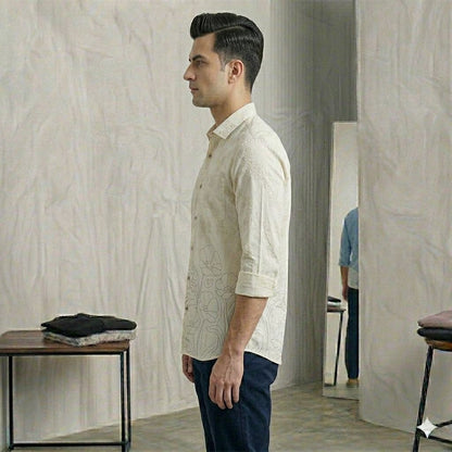 Black Slim Fit Shirt with Ombre Floral Hem Design
