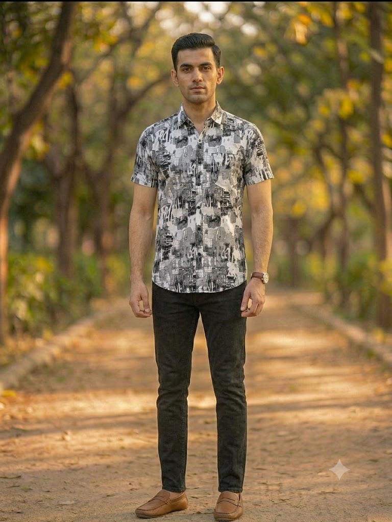 Men's Designer Abstract Pattern Half Sleeve Shirt