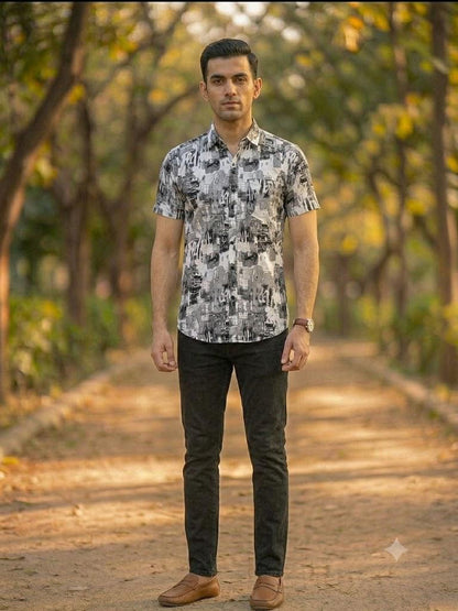 Men's Designer Abstract Pattern Half Sleeve Shirt