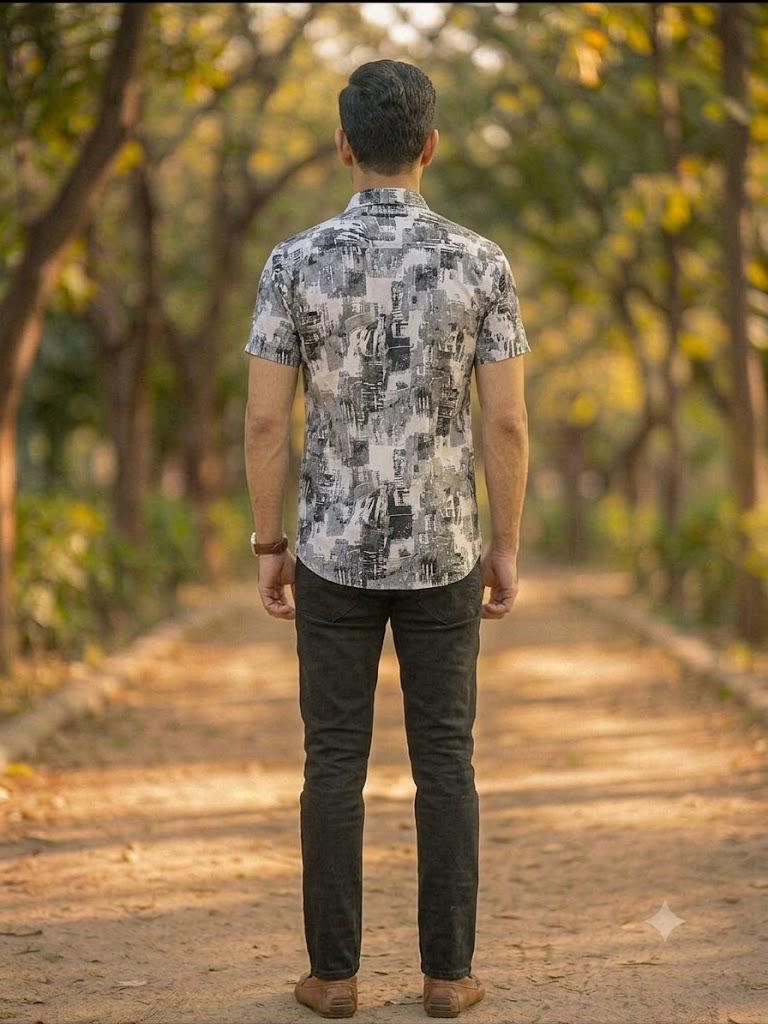 Men's Designer Abstract Pattern Half Sleeve Shirt