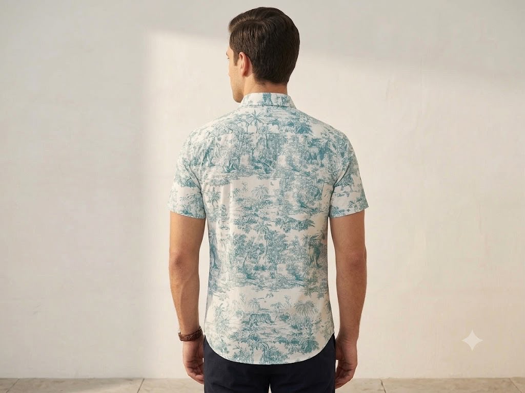 Men's Elegant Landscape Print Half Sleeve Shirt
