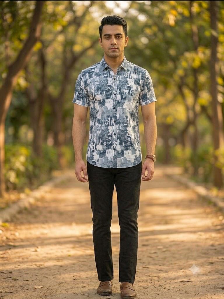 Men's Designer Abstract Pattern Half Sleeve Shirt