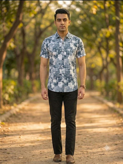 Men's Designer Abstract Pattern Half Sleeve Shirt