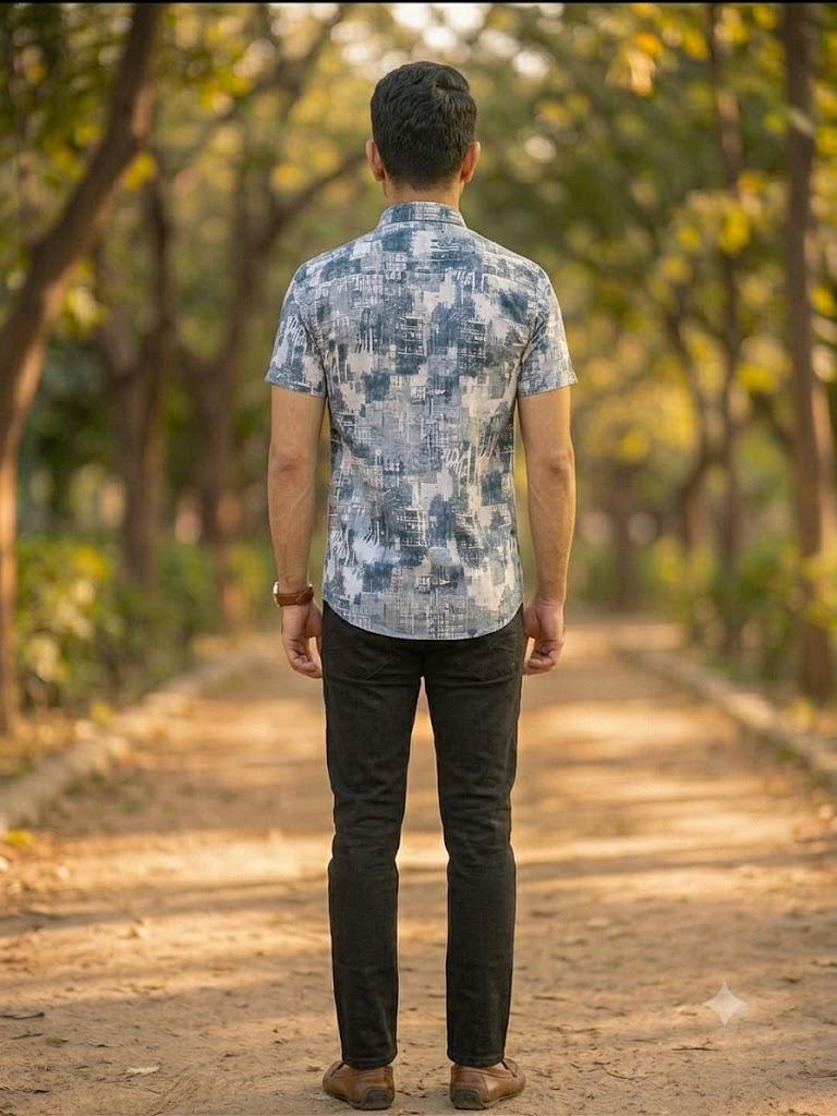 Men's Designer Abstract Pattern Half Sleeve Shirt