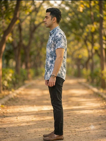 Men's Designer Abstract Pattern Half Sleeve Shirt