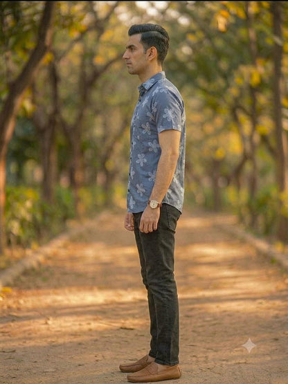 Men's Elegant Floral Motif Casual Shirt