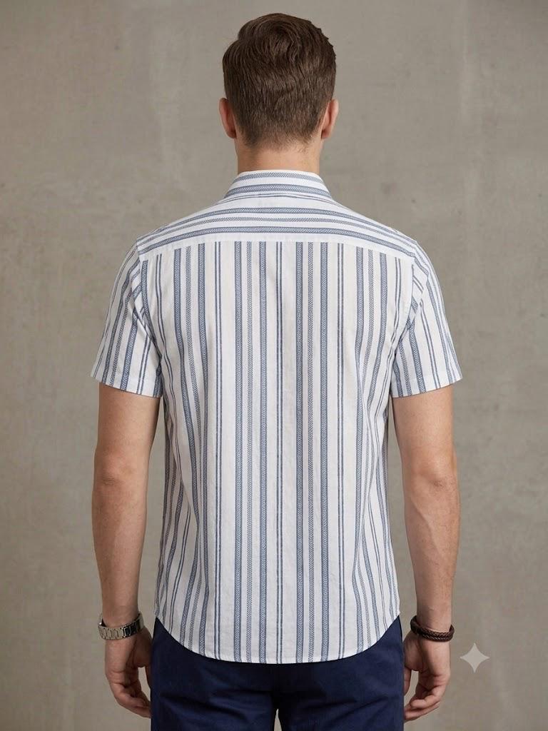 Men's Smart Casual Vertical Stripe Shirt with Chest Pocket