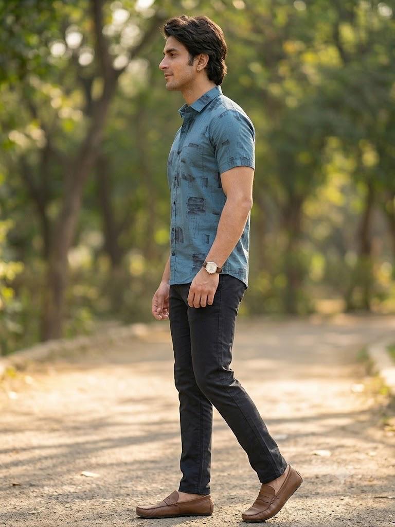 Men's Contemporary Geometric Pattern Button-Down Shirt