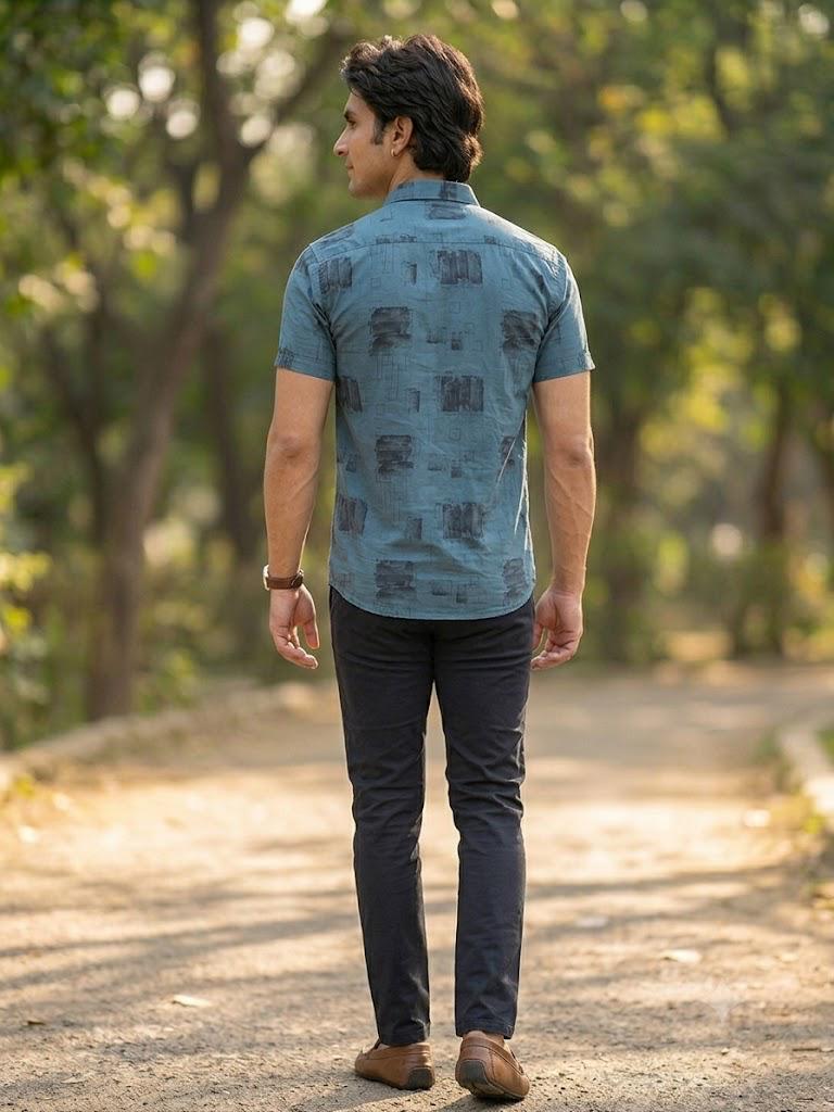 Men's Contemporary Geometric Pattern Button-Down Shirt