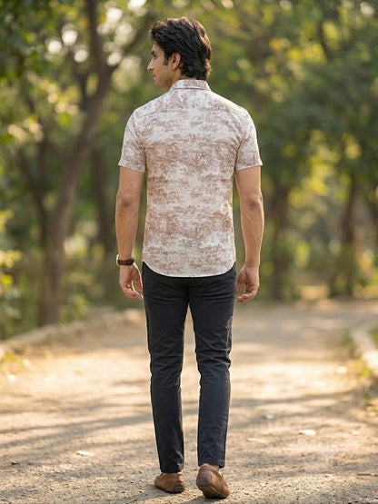 Men's Elegant Landscape Print Half Sleeve Shirt