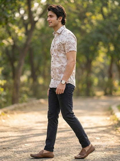 Men's Elegant Landscape Print Half Sleeve Shirt