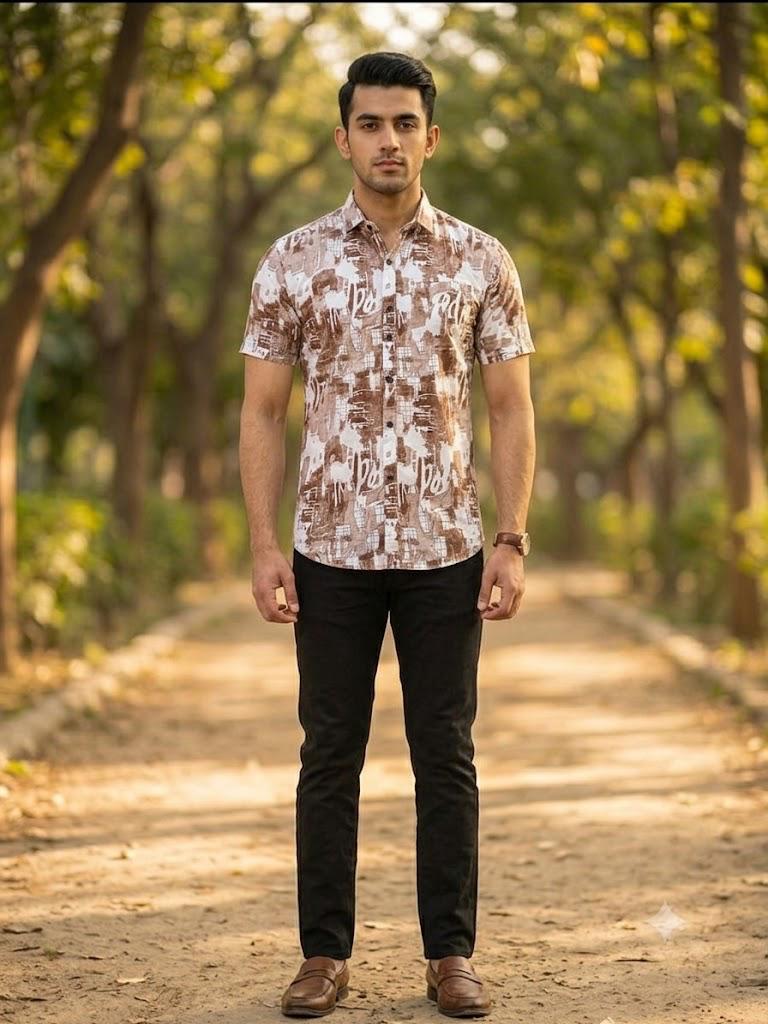 Men's Designer Abstract Pattern Half Sleeve Shirt