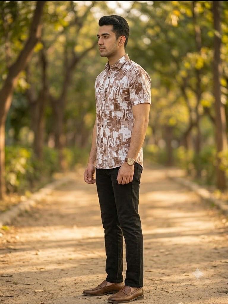 Men's Designer Abstract Pattern Half Sleeve Shirt