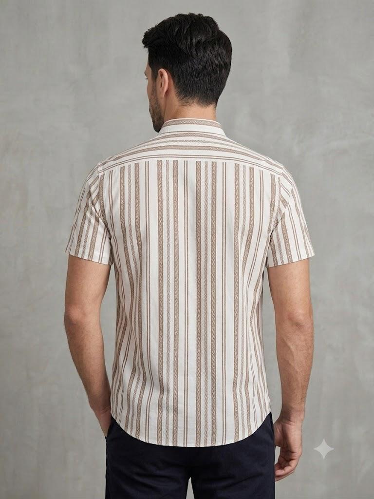 Men's Smart Casual Vertical Stripe Shirt with Chest Pocket