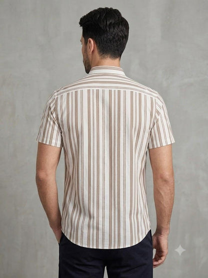 Men's Smart Casual Vertical Stripe Shirt with Chest Pocket