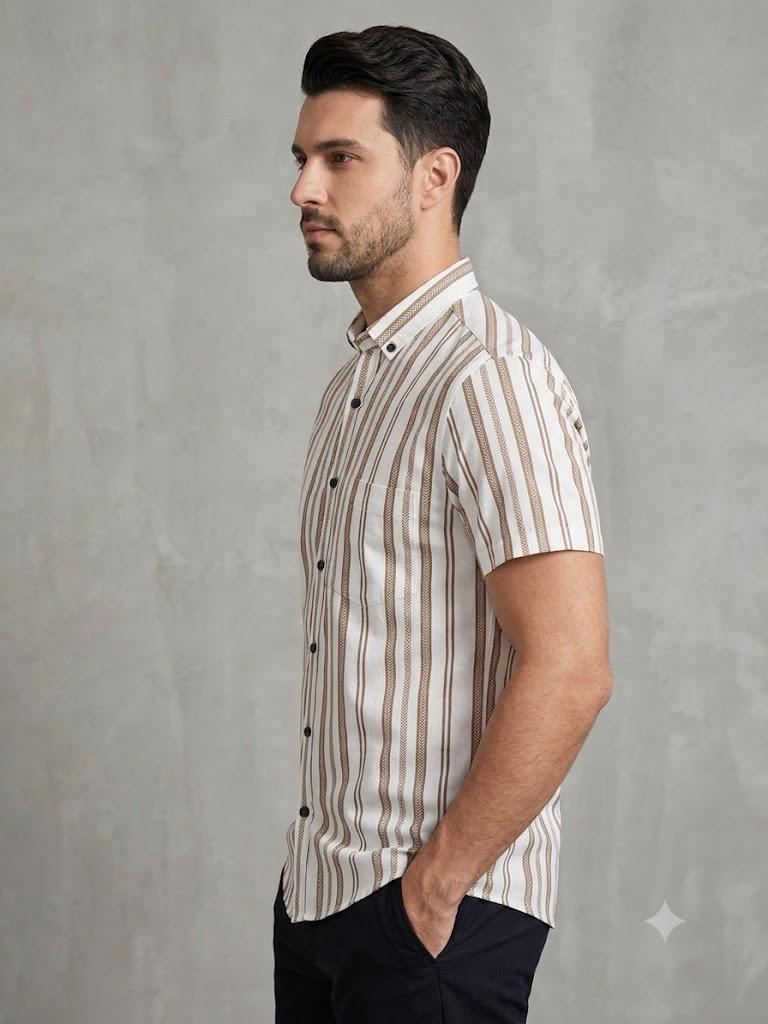 Men's Smart Casual Vertical Stripe Shirt with Chest Pocket