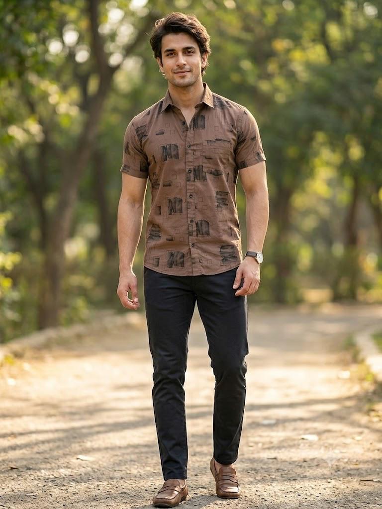Men's Contemporary Geometric Pattern Button-Down Shirt