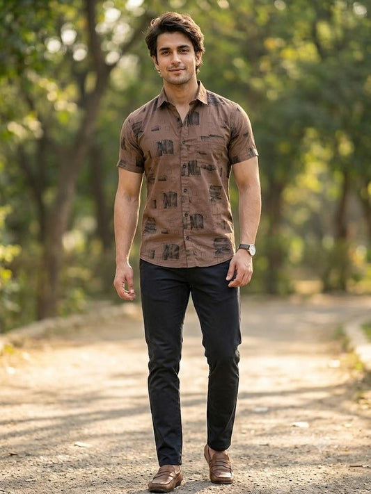 Men's Contemporary Geometric Pattern Button-Down Shirt