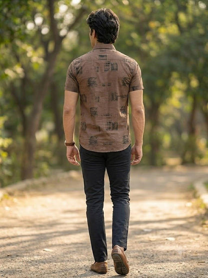 Men's Contemporary Geometric Pattern Button-Down Shirt
